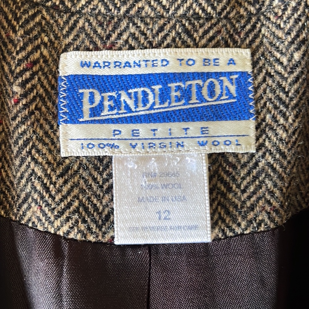 Pendleton 100% virgin wool vintage brown herringbone jacket size Petite … - Picture 11 of 12